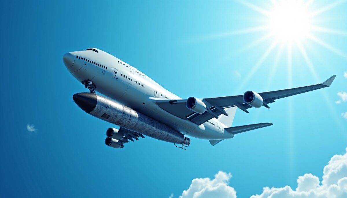Un Boeing 747 surprend avec une mystérieuse fusée fixée sous son aile